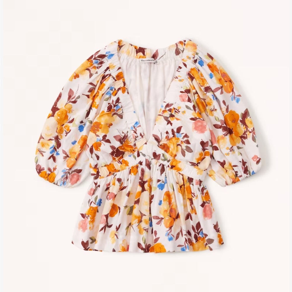 Shirt sleeve linen blend plunge top